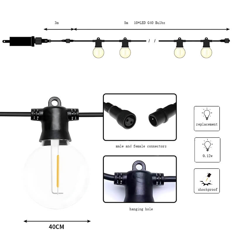 Детали наружного гирляндного светильника G40