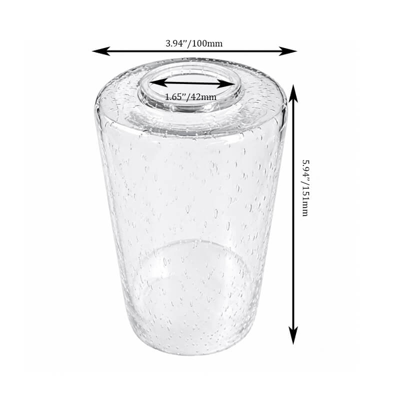 Clear glass lamp shade with dimensions and top opening