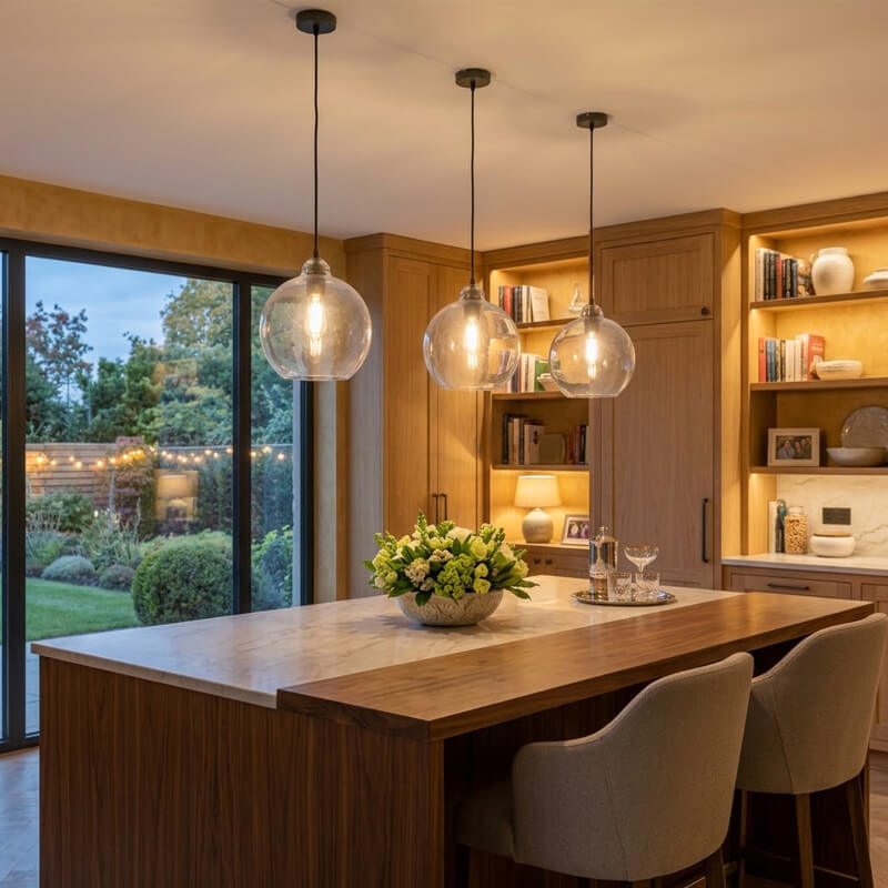 glass shade pendant light for kitchen island