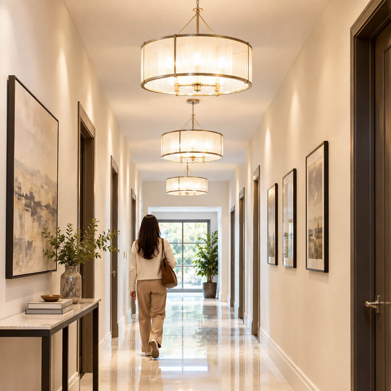 gold chain fabric pendant light for corridor